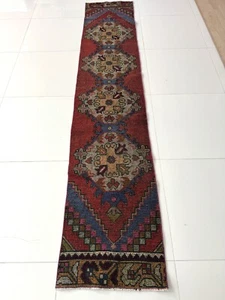 Tappeto runner turco orientale lana annodato a mano vintage 2x9 piedi, tappeto boho Oushak - Foto 1 di 10
