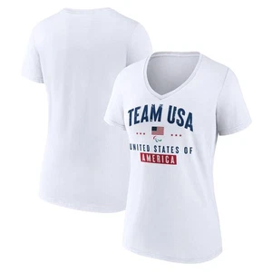Women's Fanatics White Team USA Paralympics Historic Freedom V-Neck T-Shirt - Picture 1 of 3