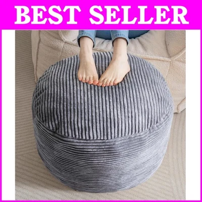 Lightweight Corduroy Pouf Ottoman with Memory Foam - Stylish Dark Grey Seating - Image 1 of 4