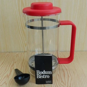 BODUM Bistro 1 Litre Cafetiere Coffee Maker Glass Red Plastic Lid Handle Retro - Picture 1 of 19