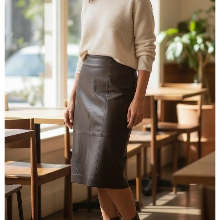 Falda lápiz Talbots mujer cuero marrón talla 12 hasta la rodilla profesional Foto 1 de 4