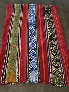 Vintage Aguayo Tuch handgewebt peruanische Anden Wolle Textil Kunst Decke - Bild 1 von 4