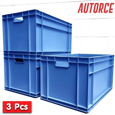 3x 66L Heavy Duty Plastic Storage Boxes Industrial Euro Stacking Crate Container - Image 1 of 4