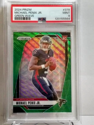 2024 Panini Prizm - Michael Penix Jr. RC Rookie GREEN WAVE #378 PSA 9 MINT NFL - Image 1 of 2
