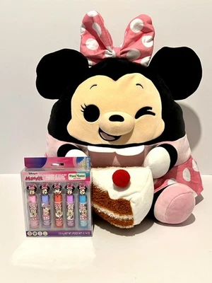 Large Disney Snackles Minnie Mouse With Cake 35cm & Plant Based Lip Balm Set New - Image 1 of 4