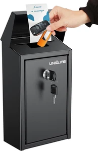 Black Metal Donation Box Wall Mounted Mailbox with Top Slot, Collection Box with - Picture 1 of 12