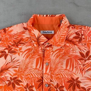 Tommy Bahama Camp Shirt Men Large Orange Luminescent Fronds Sleeve Marlin Logo - Picture 1 of 12