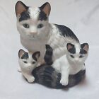 Figurine chat chaton mère noir et blanc avec chaton 6,5 pouces