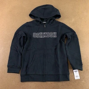 OshKosh Boys Size 10 Very Black White Logo Full Zip Hooded Jacket NWT - Picture 1 of 4