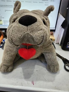Dan Dee Bulldog Plush 13” Stuffed Animal Gray Heart Love Dog Valentines Day Good - Picture 1 of 7