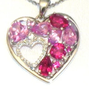 Genuine Diamond & Pink Cubic Zirconia & Sterling Silver Heart Pendant Kohl's NEW - Picture 1 of 3
