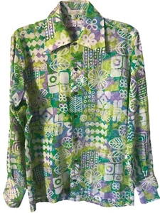 Vintage 60s REYN'S MENS WEAR Hawaiian Bright Long Sleeve SHIRT Sz Medium Summer - Picture 1 of 8