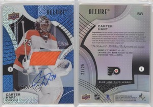 2021-22 Upper Deck Allure Blue Line Auto Jersey /25 Carter Hart #58 Auto