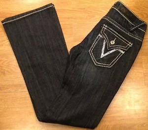Vigoss Fit Bootcut Embellished Stretch Dark Blue Jeans Sz 0/25 28x32 NEW - Picture 1 of 12