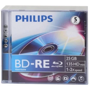 5 x Philips Branded 2 speed 25GB BD-RE Blu-ray Rewritable in Jewel Case - Picture 1 of 1
