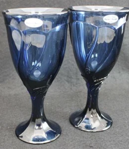 Noritake Crystal SWEET SWIRL DARK BLUE 2 Goblets GREAT CONDITION - Picture 1 of 5
