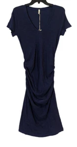 Lanston Womens Size Medium Navy Short Sleeve V-Neck Ruched Midi T-Shirt Dress - Picture 1 of 10