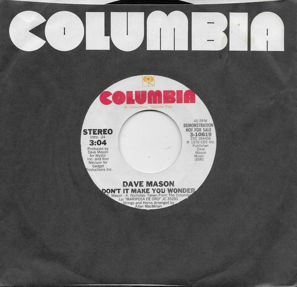 DAVE MASON  Don't It Make You Wonder  promo 45  TRAFFIC - Image 1 of 1