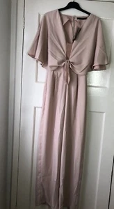 ZARA NUDE PINK CAPE SLEEVES LONG FLOWING JUMPSUIT SIZE XS BNWT RRP£70 - Picture 1 of 3