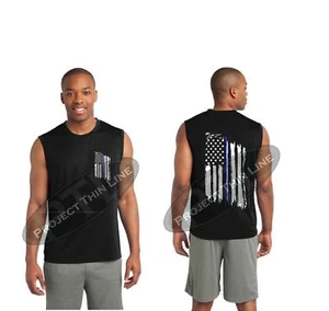 Camiseta sin mangas delgada azul blanca con bandera americana EMS rendimiento paramédico de emergencia - Imagen 1 de 2