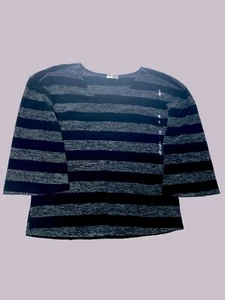 XOXO KAYLA Large Black Gray Striped Thin Sweater EUC - Picture 1 of 7