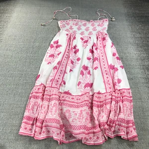 New Oliphant Dress Women Small 1025V Tie Strap Midi Smocked Back Pink Floral - Picture 1 of 9