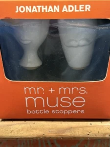 JONATHAN ADLER Mr. & Mrs. Muse BOTTLE STOPPERS Boxed Set WHITE Ceramic OPEN BOX - Picture 1 of 15