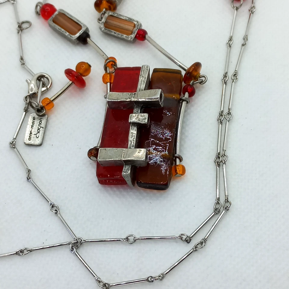 Collar Anne-Marie Chagnon Colgante Modernista Vidrio y Peltre Foto 1 de 4