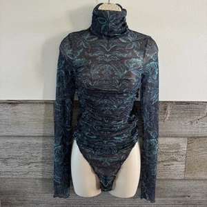 Free People Under It All transparenter Netz Rollkragen Body Gr. Medium (F1) Neu mit Etikett - Bild 1 von 14