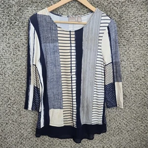 Chicos Top Mujer 0 EE. UU. Pequeño Azul Cuello Redondo Estampado Elastizado Camiseta Informal Damas - Imagen 1 de 7