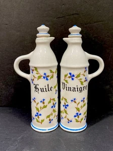 Pair Of Ceramic Vinegar And Oil Bottles (French) Floral 6.5x3x2” - Picture 1 of 6