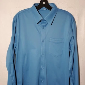 Dress Shirt Mens Large Blue Long Sleeve Button Down Performance Stretch Pocket - Picture 1 of 13
