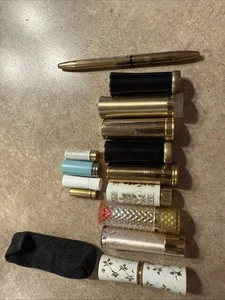 Lipstick Antique Set of 13 Gold Tone Metal Push Up Lipstick RED 1950’s Lipsticks - Picture 1 of 6