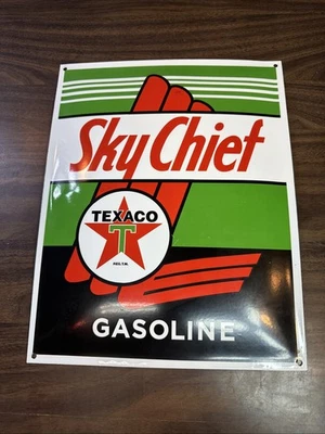"Letrero de gasolina Sky Chief Texaco porcelana garaje pesado 13' X 16"" reproducción" Foto 1 de 4