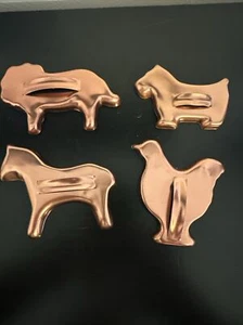 Set of 4 Vintage Copper Colored Aluminum Animal Cookie Cutters-Chicken,Dog,Lion+ - Picture 1 of 8