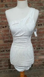 NWT Ladies SYMPHONY White One Shoulder Mini Club Dress Size Petite L NEW - Picture 1 of 5