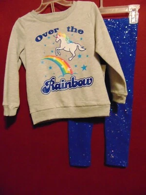OVER The RAINBOW Unicornio Talla 18M Lindo top gris de 2 piezas con leggings brillantes NUEVO Foto 1 de 4