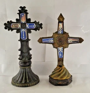 2 Free Standing Resin Crosses Crucifix Heavy Ornate Statue Mirror Christ - Picture 1 of 24