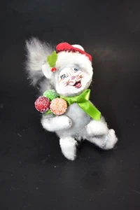 ANNALEE GREY CHRISTMAS KITTY W/ GUM DROPS & SANTA HAT 2012 5" TALL - Bild 1 von 7