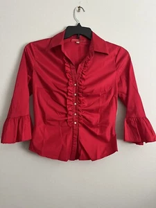 Donna Ricco Collection Womens Size 6 Top Red Ruffled Bell Cuff Career - Picture 1 of 5