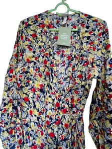 medium floral wrap maxi H&M dress tie wais button cuff lightweight unlined new - Picture 1 of 16