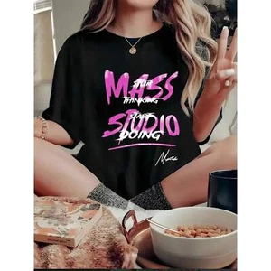 Letter Printed Round Neck T-shirt, Casual Short Sleeved T-shirt, Lounge Clothes - Picture 1 of 12