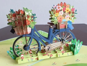 3D POP UP Karte Fahrrad Geburtstag Spaziergang Freunde Freude - Bild 1 von 3