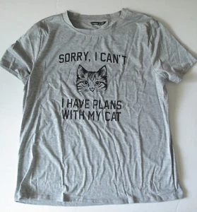 Women's Shein Gray T-Shirt "Sorry, I Can't I Have Plans with My Cat" Print Sz XL - Picture 1 of 2