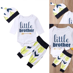Newborn Kid Baby Boy Bodysuit Outfits Long Sleeve Romper Pants Hat Clothes Set - Picture 1 of 7