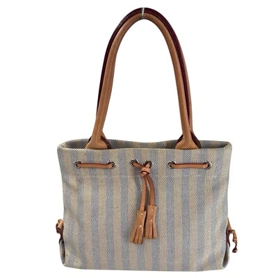 Bolso de Mano Vintage DOONEY & BOURKE Borla a Rayas con Borde de Cuero Hecho en EE. UU. Foto 1 de 4