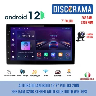 AUTORADIO ANDROID 12 7" POLLICI 2DIN 2GB RAM 32GB STEREO AUTO BLUETOOTH WIFI GPS - Immagine 1 di 4