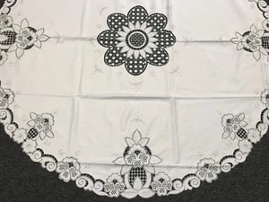 58'' Round Fabric White Gray Embroidered Floral Embroidery Tablecloth Napkins - Picture 1 of 7