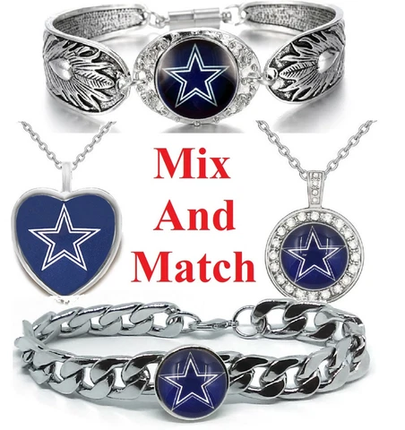 2 Pc Gift Set Dallas Cowboys Women Sterling Silver Necklace And Bracelet Cover