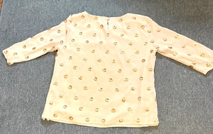 TALBOTS Blusa Crepe Paillettes Pois Girocollo Manica 3/4 Schiena Rosa M petite - Foto 1 di 13